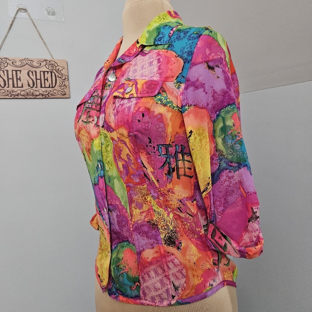 Chico’s Bright Silj Multicolor Button Front Blous… - image 4